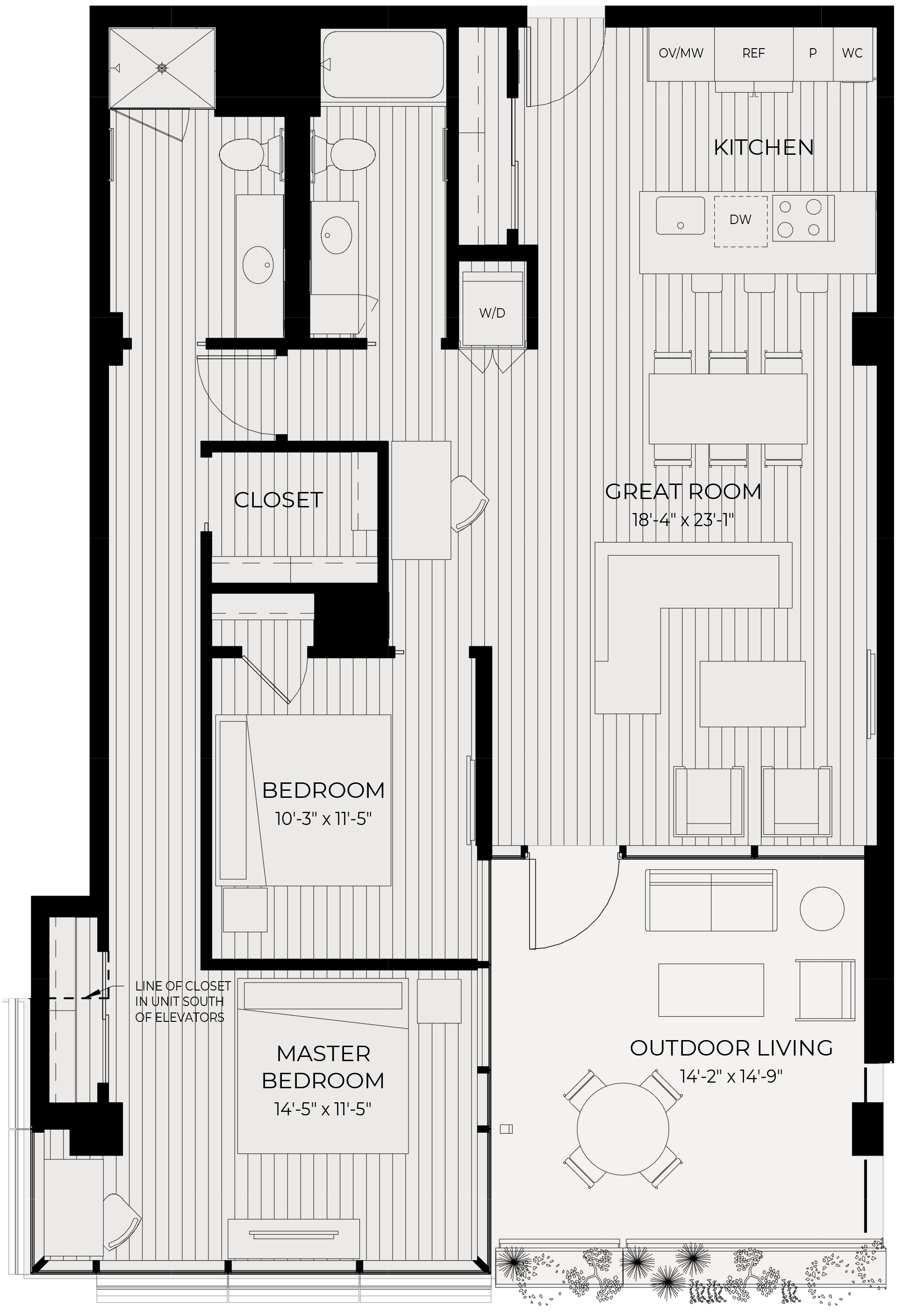 Floor plan for 2 beds, 2 baths, 1236 sqft